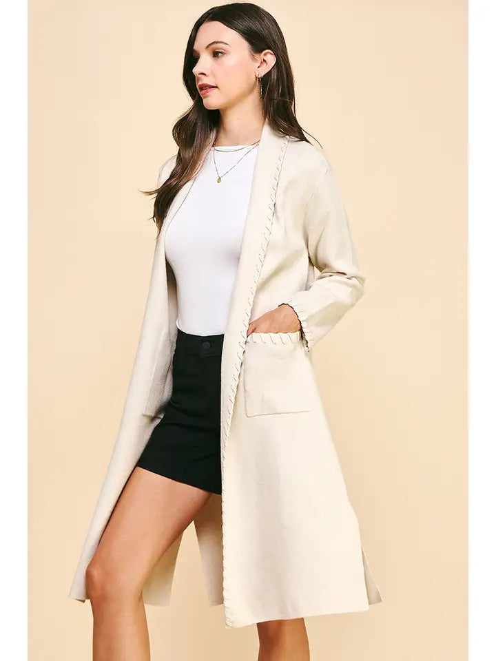 Eggshell Edge Detail Open Knit Cardigan