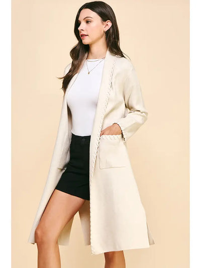 Eggshell Edge Detail Open Knit Cardigan