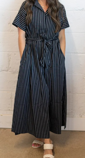 Elan Stripe Maxi Shirt Dress