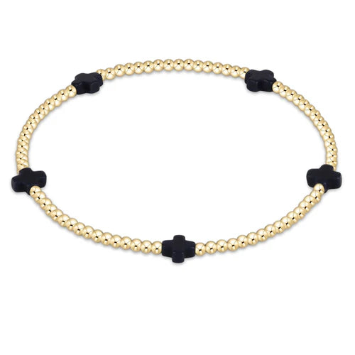 Signature Small Cross Gold Pattern 2mm Bead Bracelet