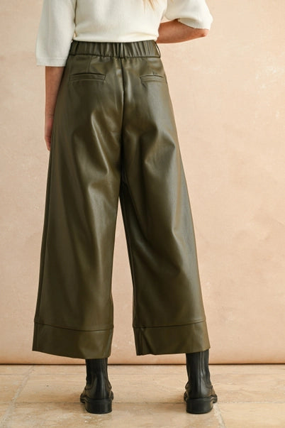 Olive Pu Wide Straight Leg Pants