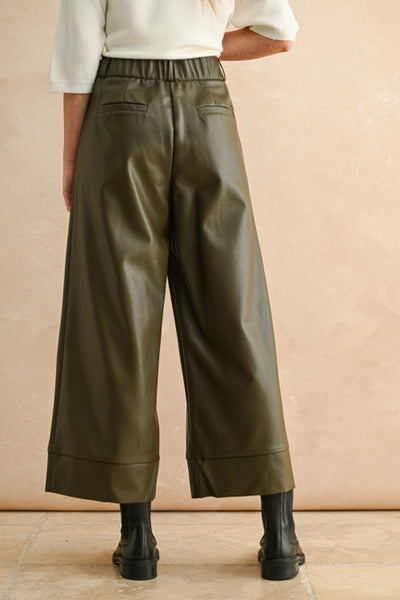 Olive Pu Wide Straight Leg Pants