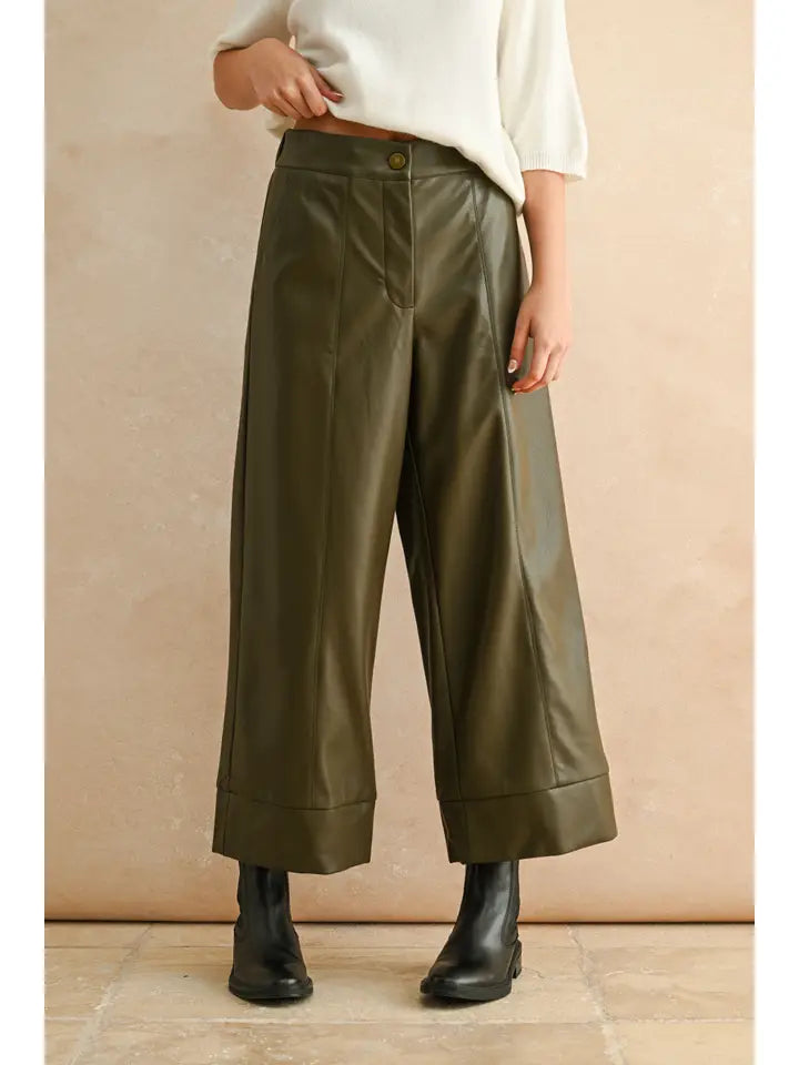 Olive Pu Wide Straight Leg Pants