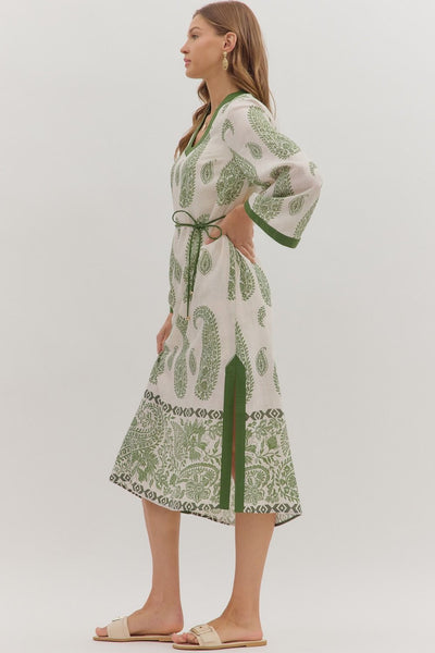 Paisley Print Long Sleeve Midi Dress