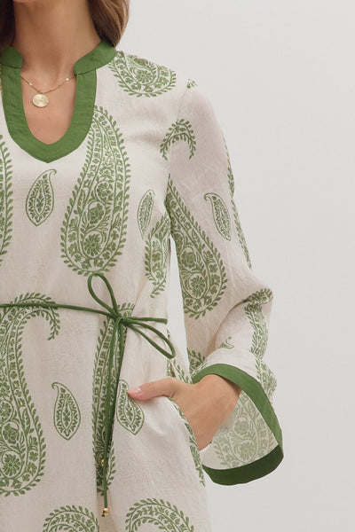 Paisley Print Long Sleeve Midi Dress