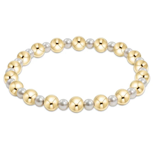 Pearl Grateful Pattern 4MM Bead Bracelet 6MM Gold Extends