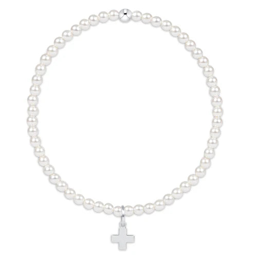 Classic Pearl 3mm Bead Bracelet Signature Cross Sterling Charm