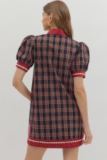 Plaid Short Mini Dress with Ric-Rac Detail