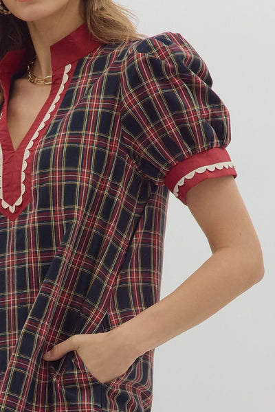 Plaid Short Mini Dress with Ric-Rac Detail