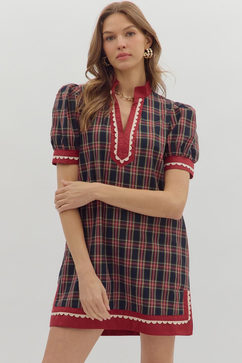 Plaid Short Mini Dress with Ric-Rac Detail