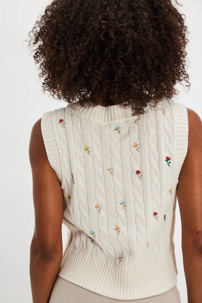 PLUMERIA FLORAL VNECK SLEEVELESS SWEATER