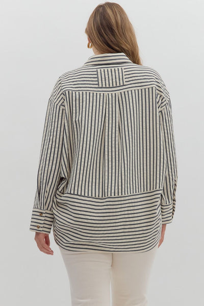 Chambray Stripe Pattern Long Sleeve Button Down