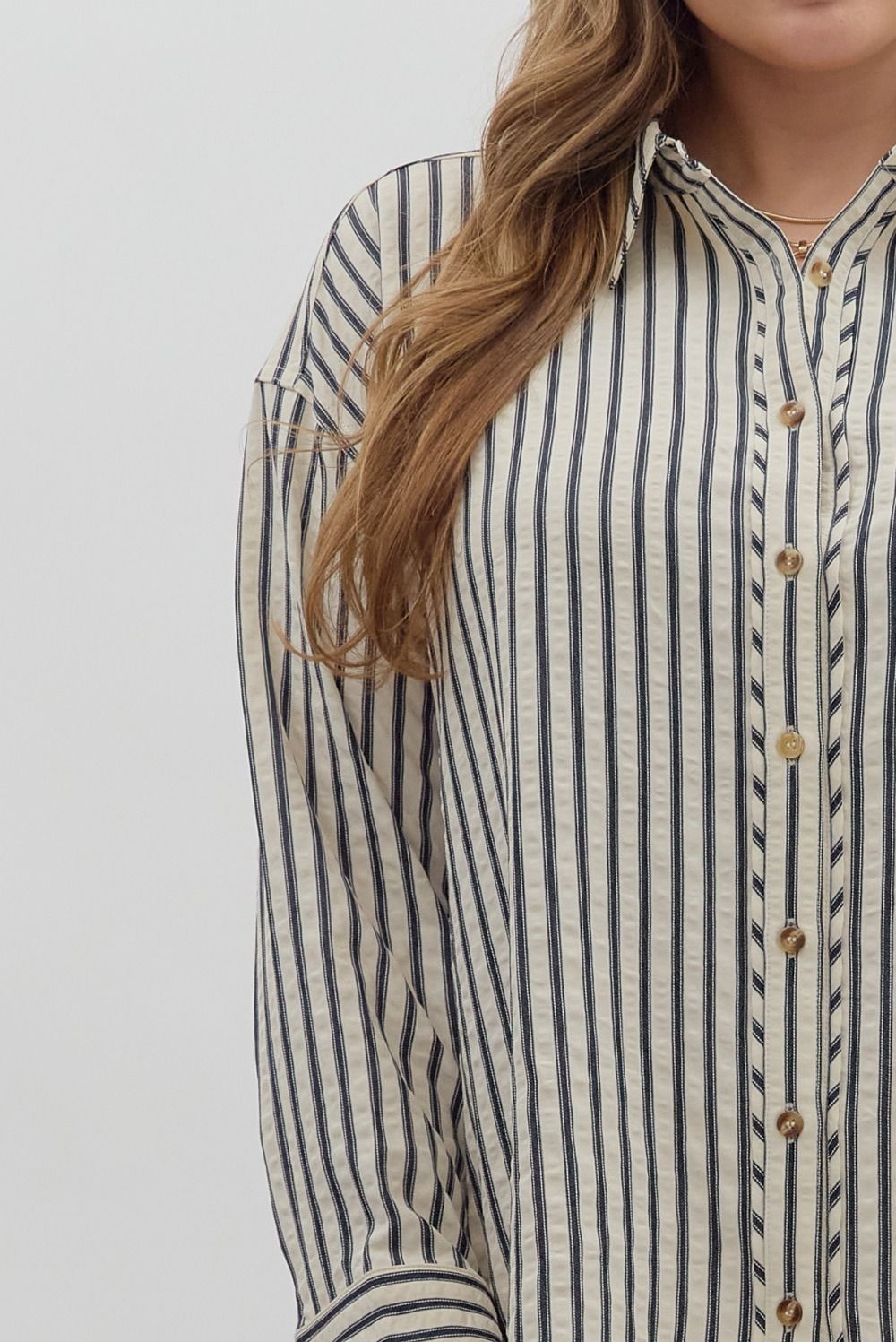 Chambray Stripe Pattern Long Sleeve Button Down