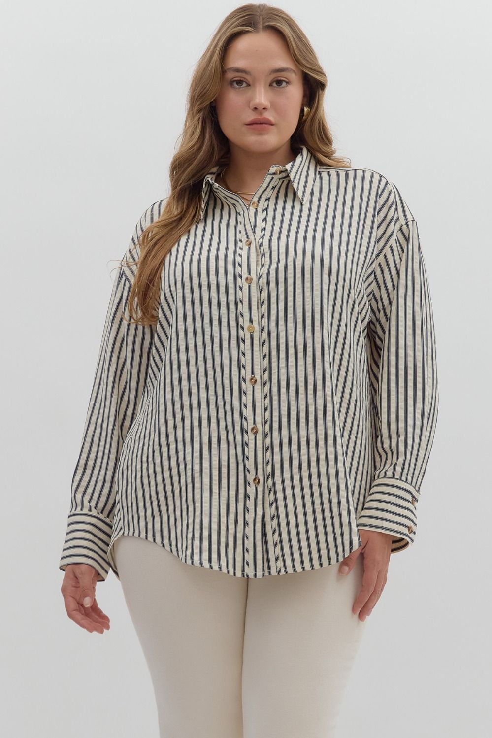 Chambray Stripe Pattern Long Sleeve Button Down
