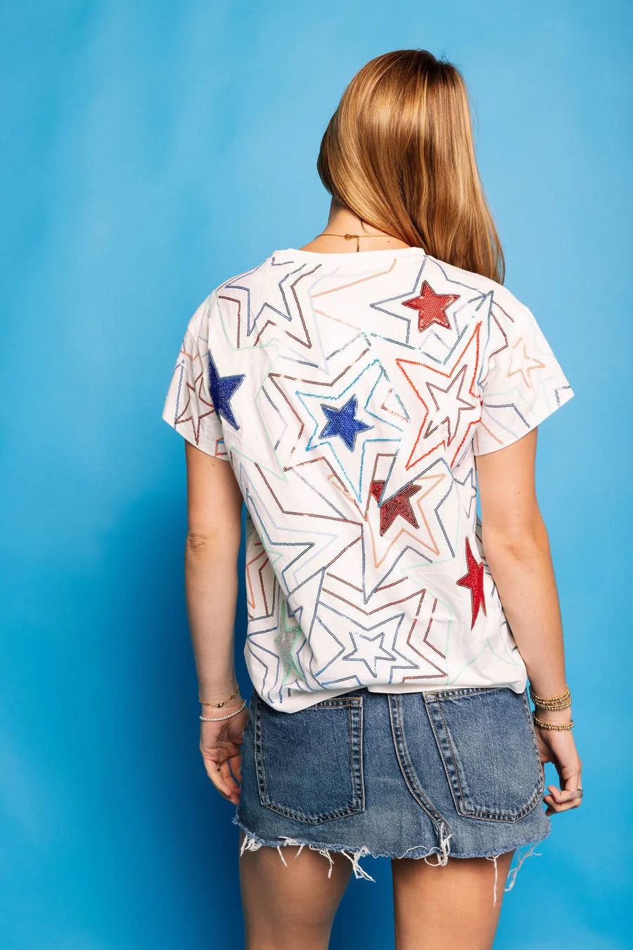 Queen of Sparkles - White, Red & Blue Groovy Star Tee