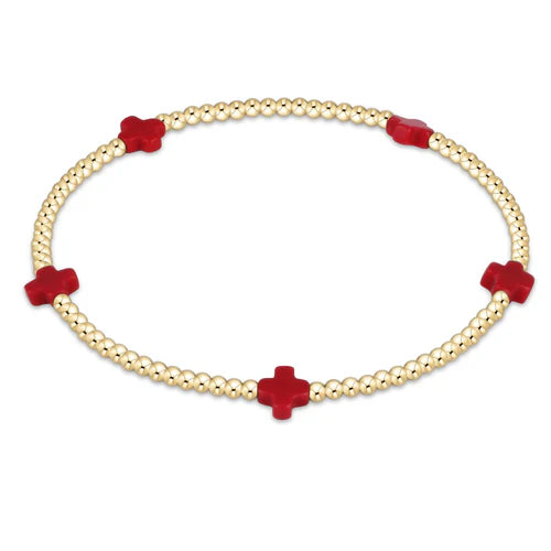 Signature Small Cross Gold Pattern 2mm Bead Bracelet