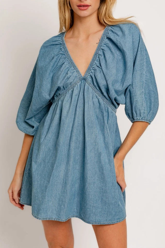 Denim Balloon Sleeve Dress
