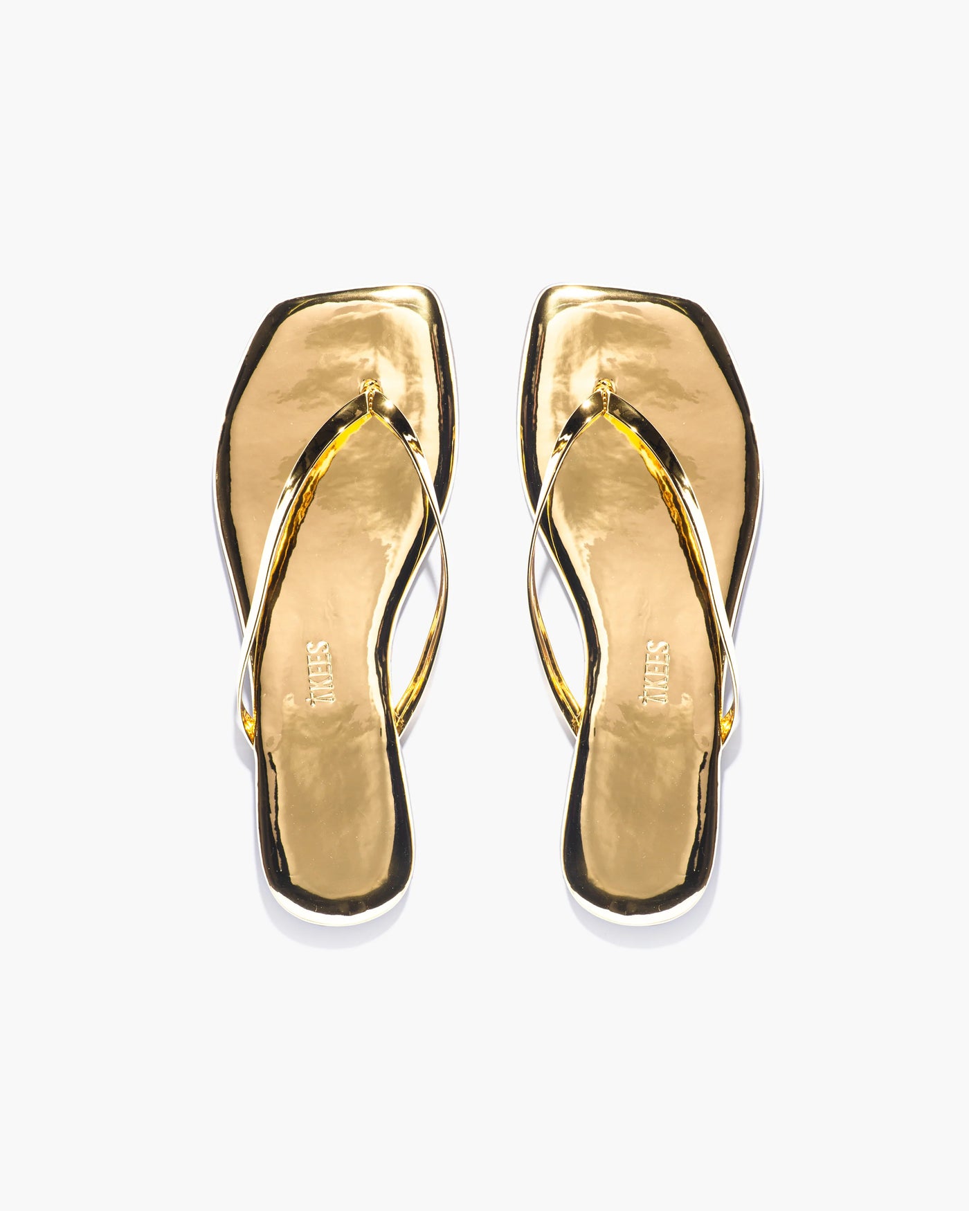 GOLD SQUARE TOE LILY MIRROR TKEES FLIP FLOPS