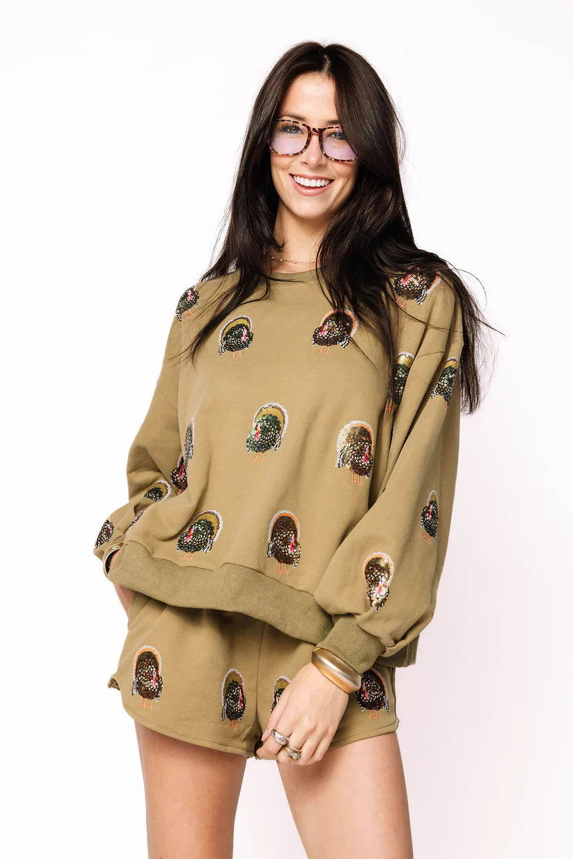 Olive Green Scattered Turkey Sweatshirt