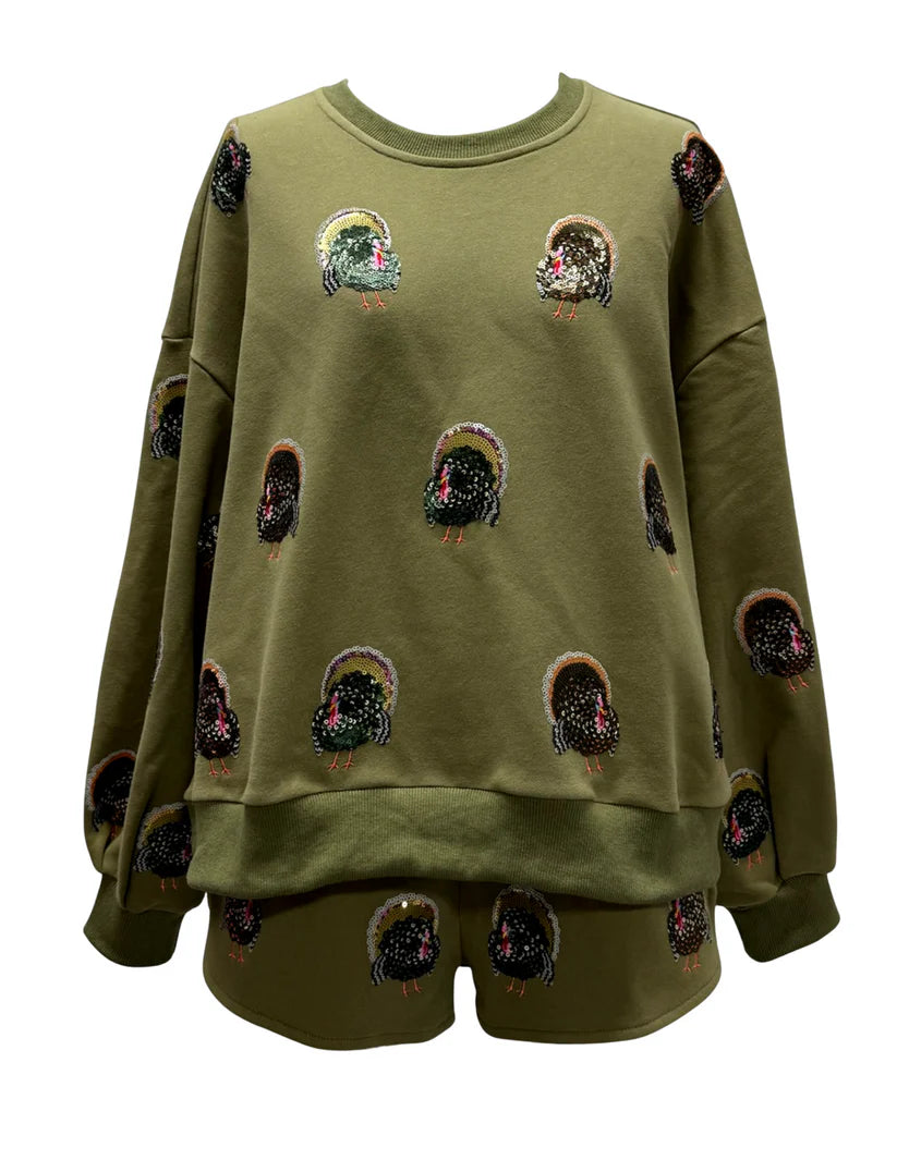 Olive Green Scattered Turkey Sweatshirt
