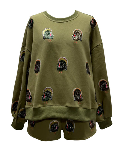 Olive Green Scattered Turkey Sweatshirt