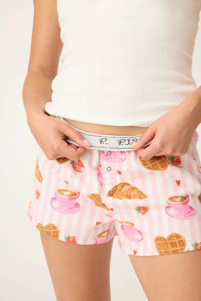 Brunch Club Breakfast Print Flannel Shorts