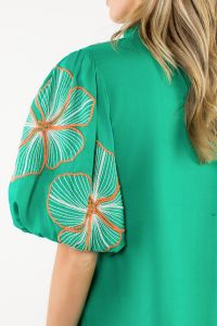Puff Sleeve Embroidered V-Neck Top