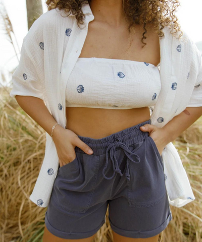 Seashell Gauze Cropped Bra with Button Down