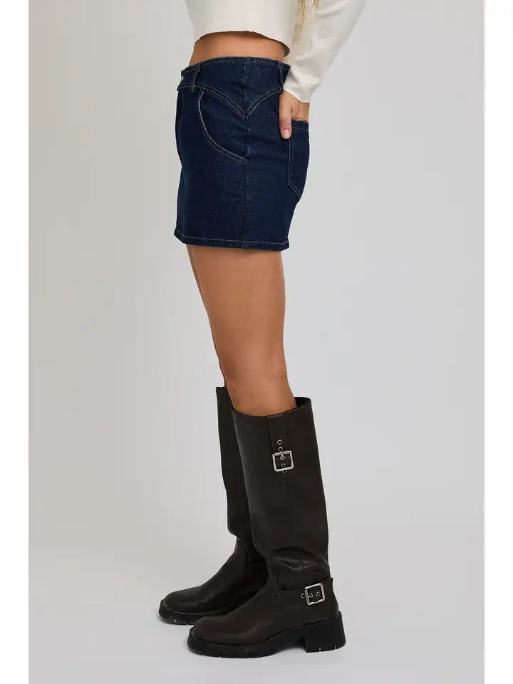 Mid-Waisted Western Style Mini Skirt