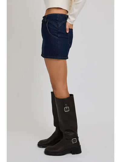 Mid-Waisted Western Style Mini Skirt