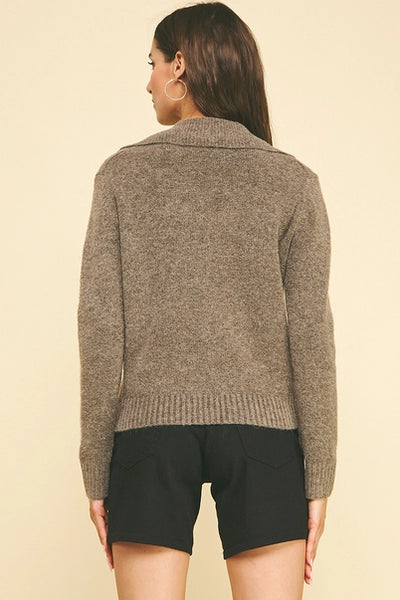 Wolf Grey V-Neck Collared Sweater