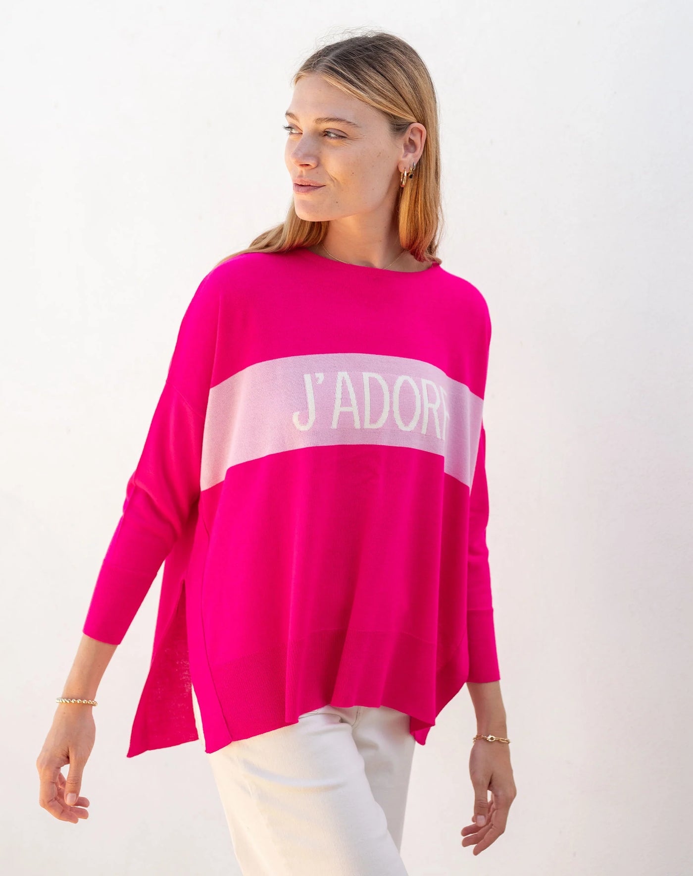 Amour Sweater with Heart patch Hot Pink JADORE Motto OS