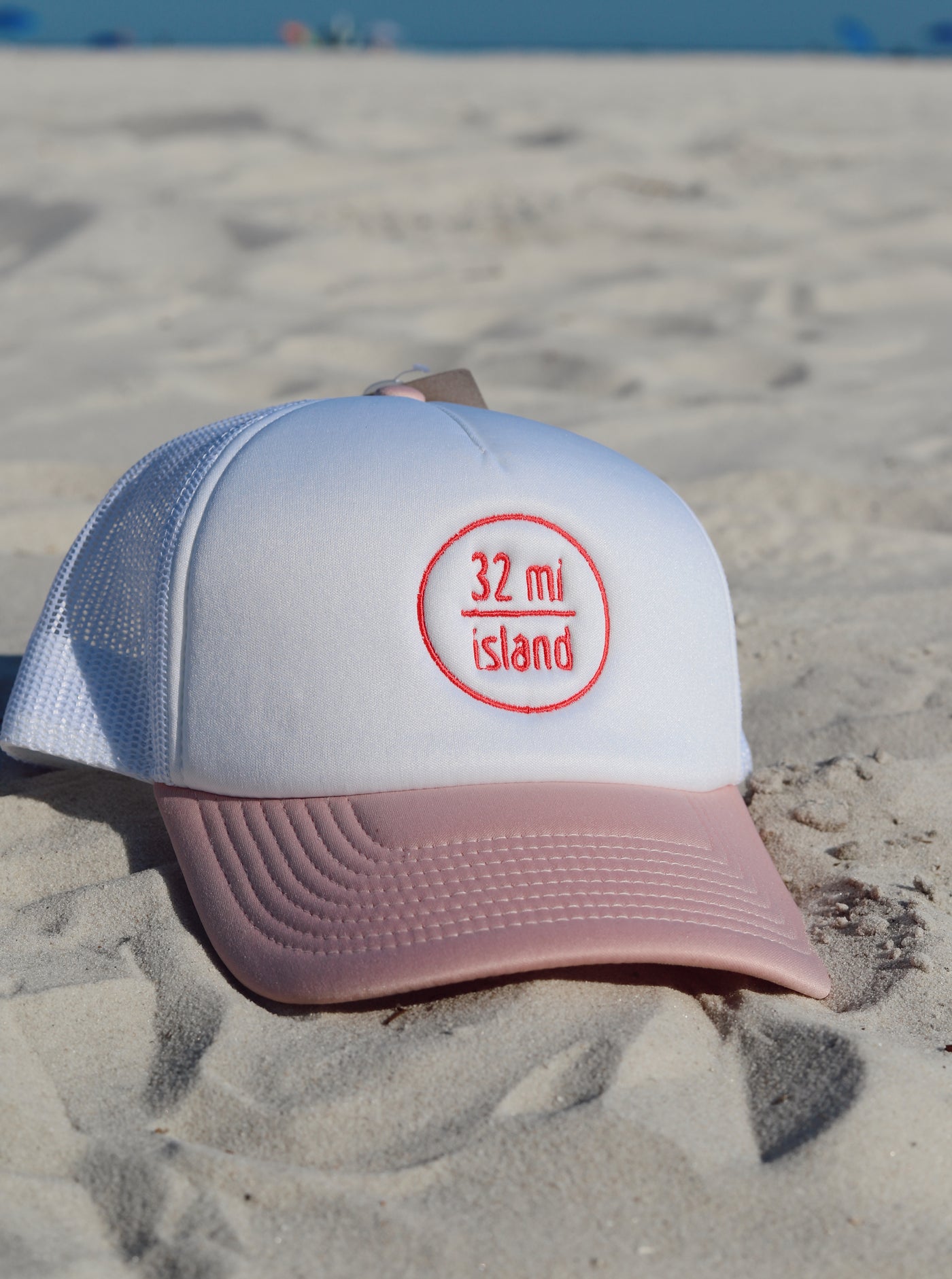 Soft Pink "32 Mi Island" Puff Trucker Hat