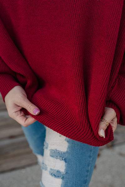 Burgundy chunky knit sweater-Curvy