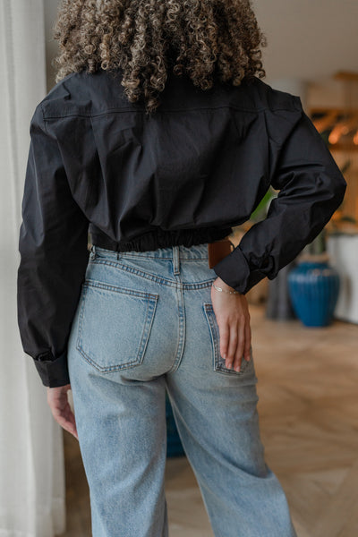 Black Longsleeve Collared Button up Crop