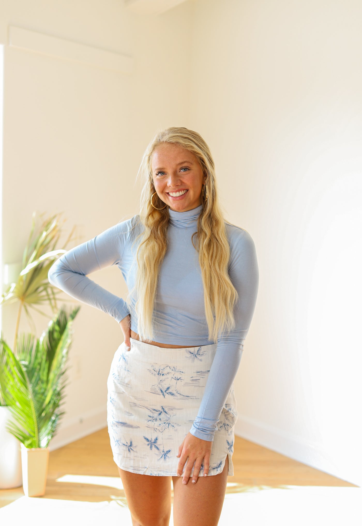 Sky Blue Cropped Turtle Neck Top