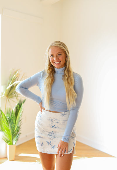 Sky Blue Cropped Turtle Neck Top
