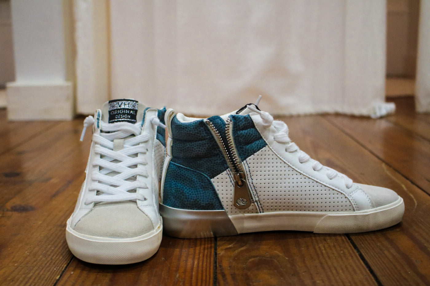 Blue w/Silver Star Leather High Top Sneaker