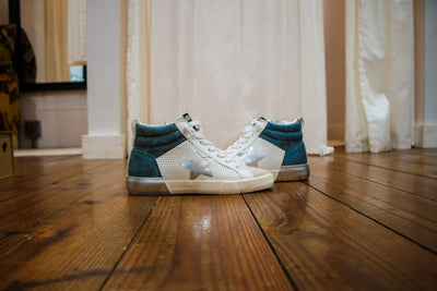 Blue w/Silver Star Leather High Top Sneaker