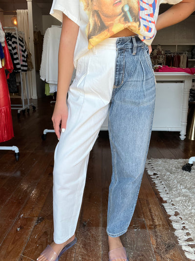 Blue Revival Denim & White Pleated Happy Hour Jeans